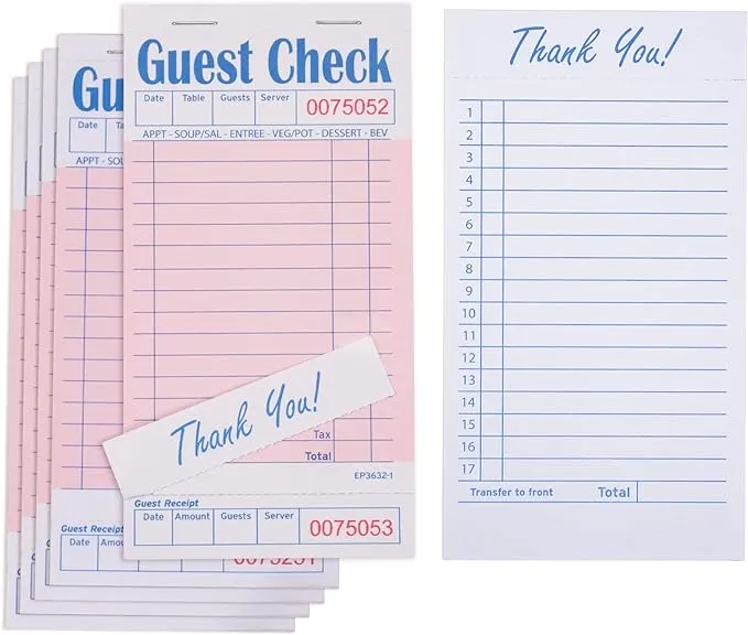 Guest Check Pads EP-3632-1 (10 Pads), Total 500 Pink Waitress Notepad, Server Order Pads