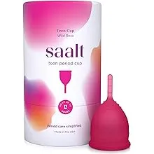 Saalt Teen Menstrual Cup - Best Sensitive Reusable Cup - Wear for 12 Hours - Tampon and Pad Alternative (Wild Rose)