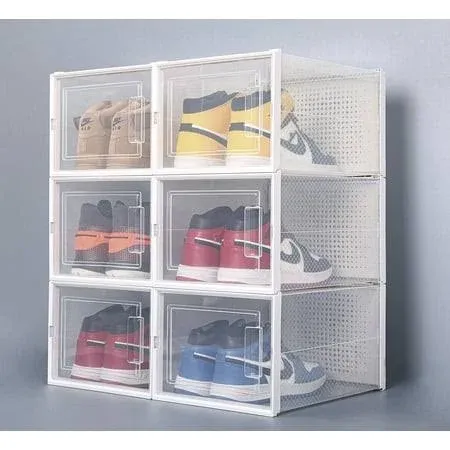 Waytrim Storage Shoe Box, Foldable Clear Sneaker Display Box, Stackable Storage