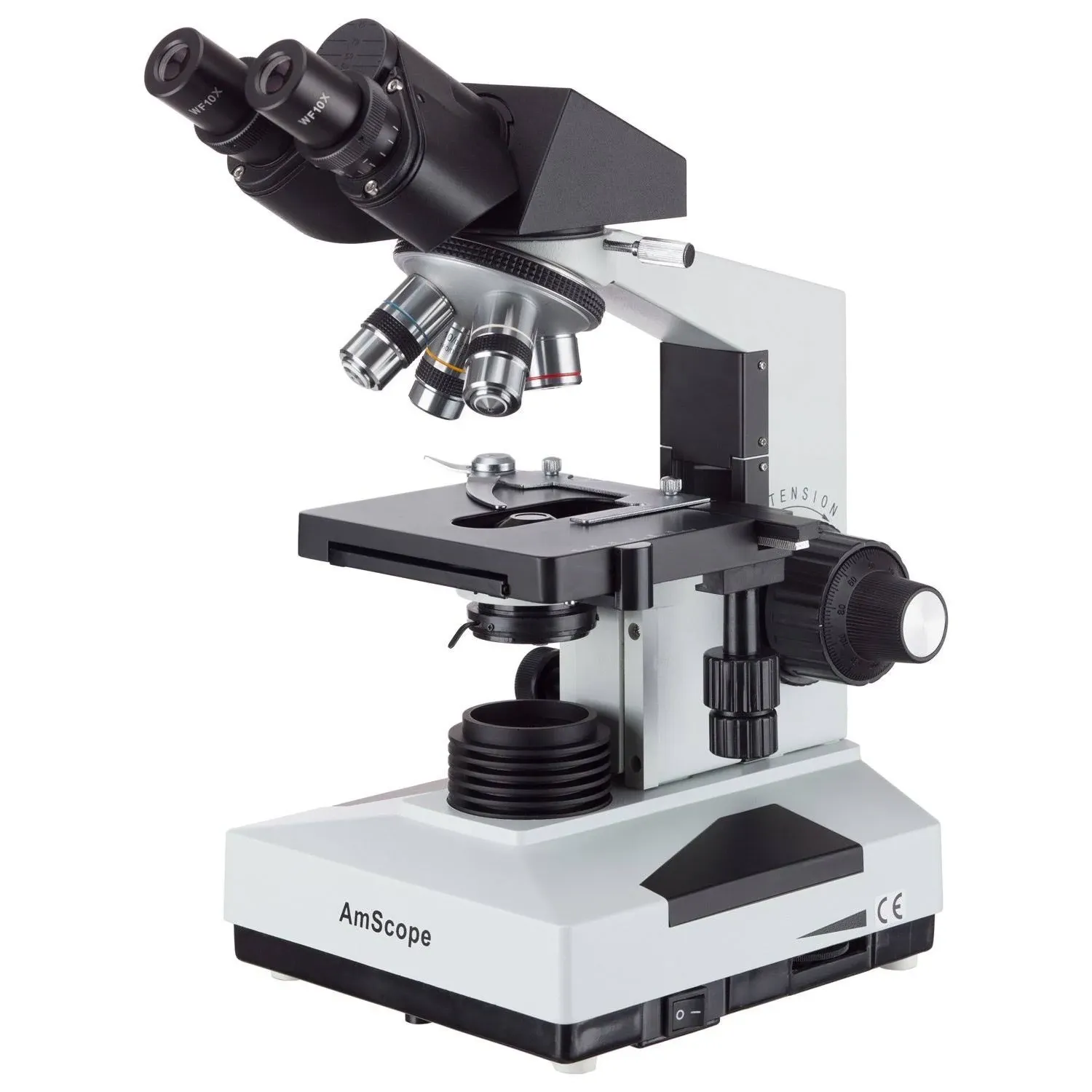 AmScope B490B-LED Compound Binocular Microscope, WF10x and WF20x Eyepieces, 40X-2000X Magnification, Brightfield, LED Illumination, Abbe Condenser, Double-Layer Mechanical Stage, Sliding Head, High-Resolution Optics, Anti-Mold