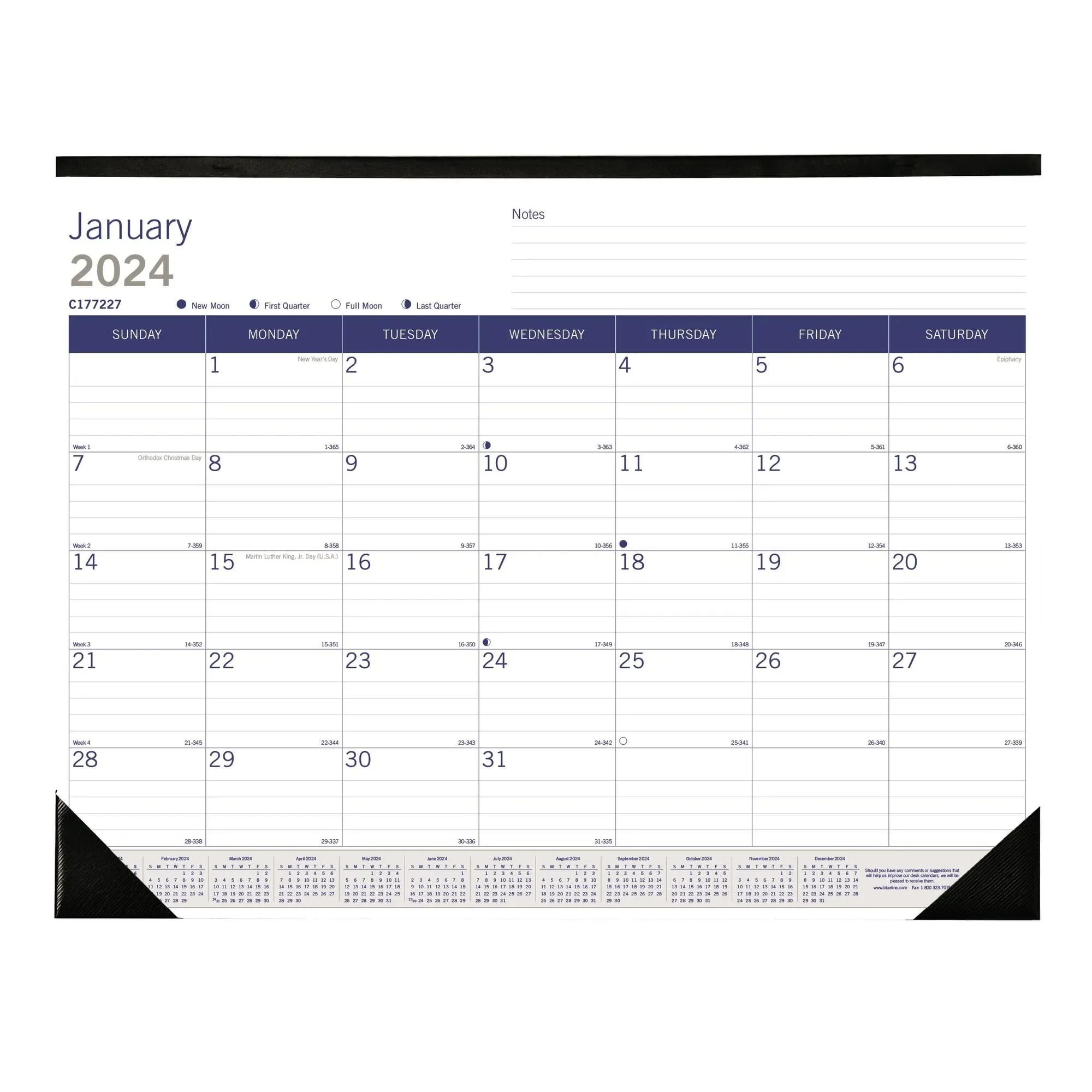 DuraGlobe Monthly Desk Pad Calendar, 22 x 17, White/Blue/Gray Sheets, Black ...