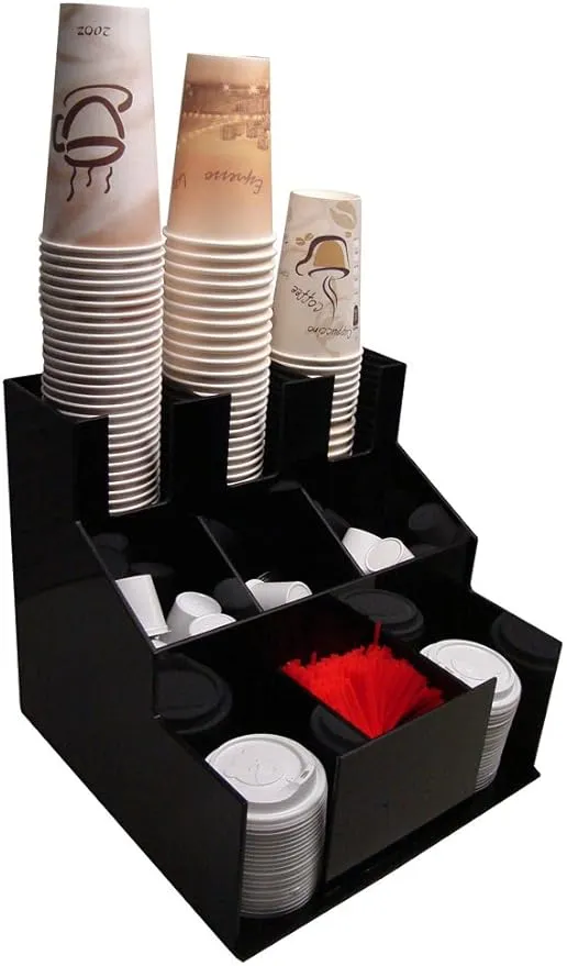 RCS Plastics Coffee Cup Dispenser and Lid Holder Organizer Condiment Stirrer ...