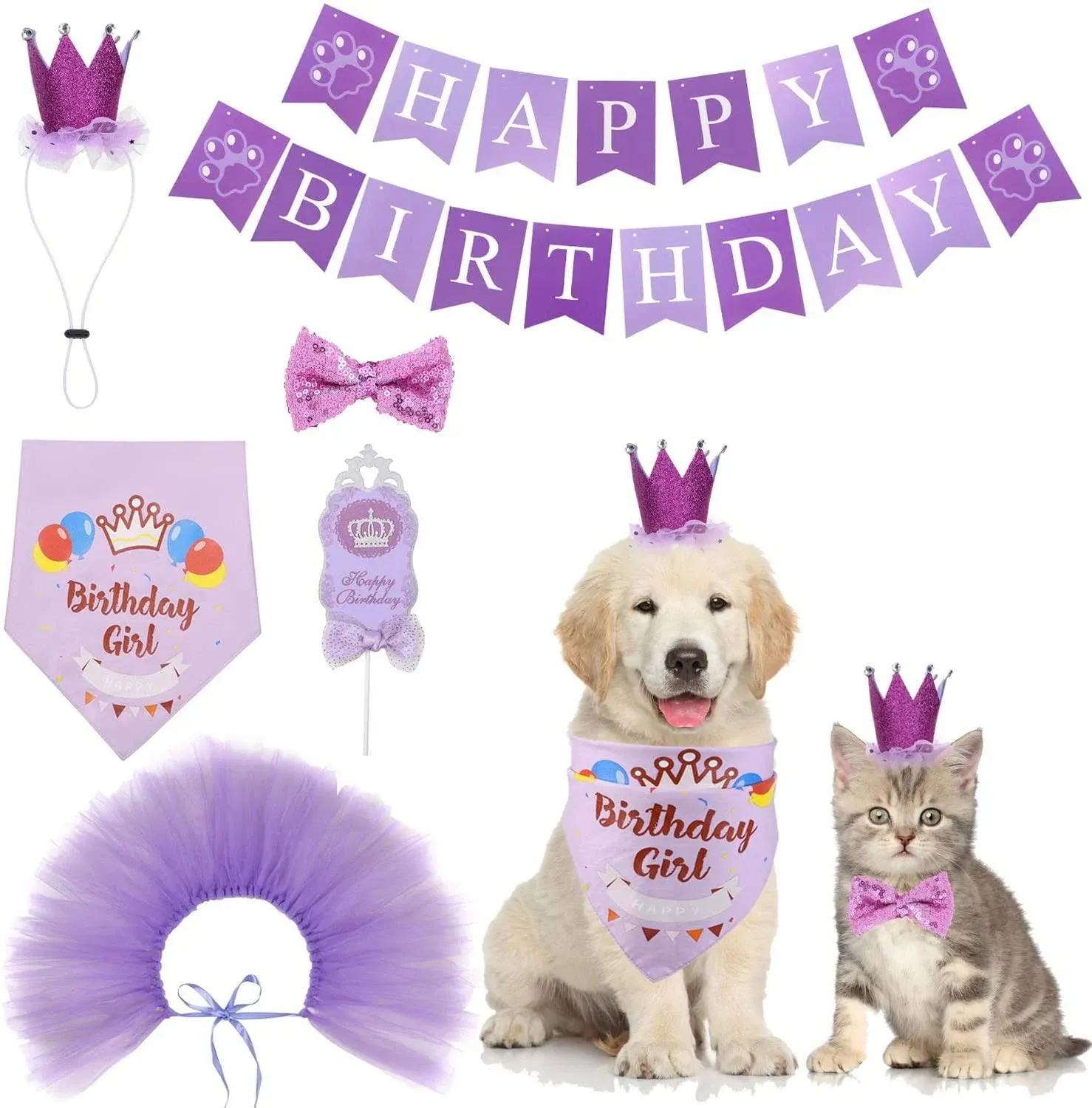 Cozifree Dog Birthday Bandana Girl Boy 6pcs Birthday Party Supplies - Tutu Skirt ...