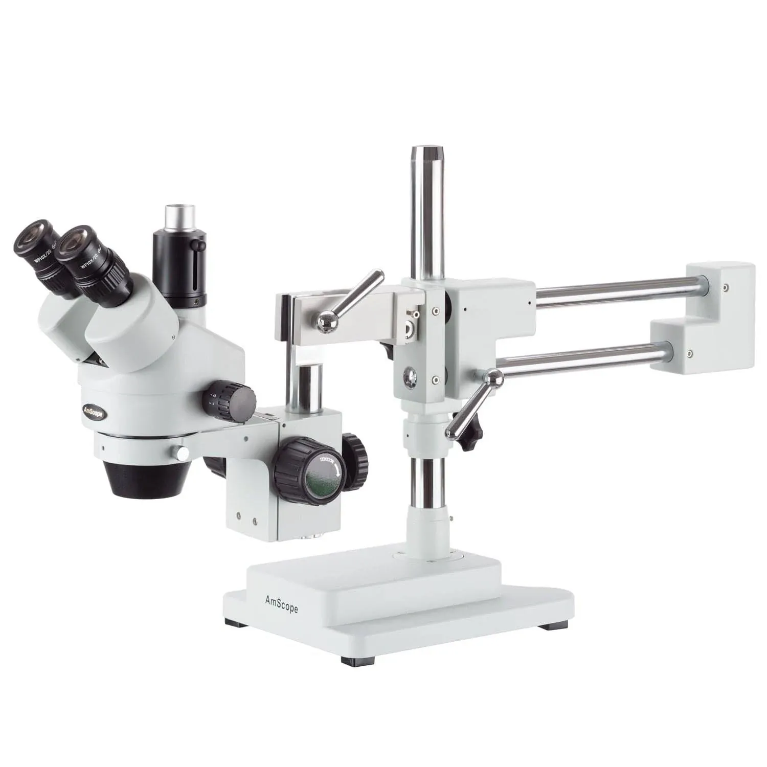 7X-45X Simul-Focal Stereo Zoom Microscope on Dual Arm Boom Stand