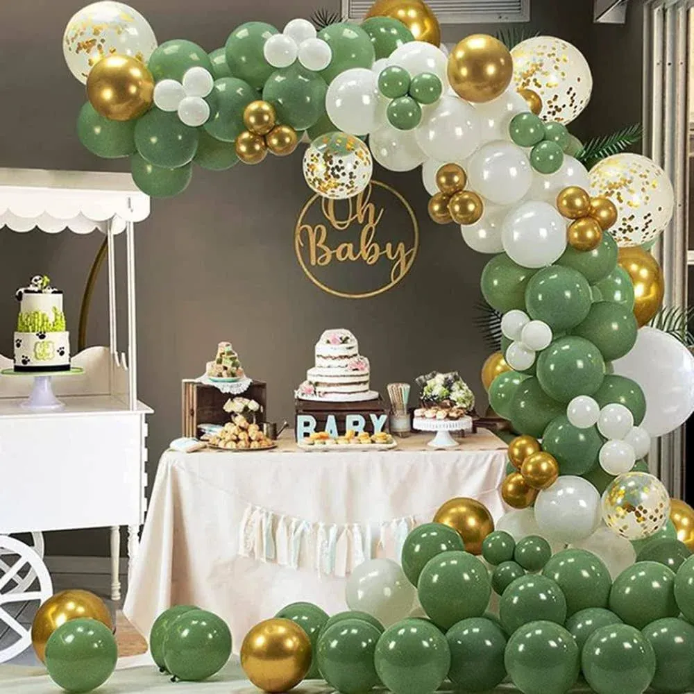 121 Pcs Sage Green Balloon Garland Arch Kit,Gold Confetti Balloons Sage Green Ba