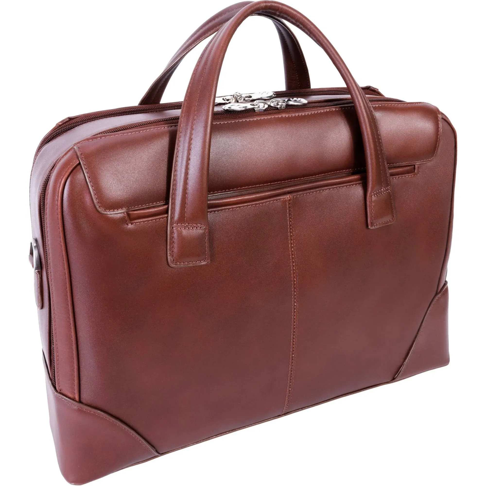 Brand NEW MCKLEIN.     HARPSWELL | 17” Leather Dual-Compartment Laptop Briefcase