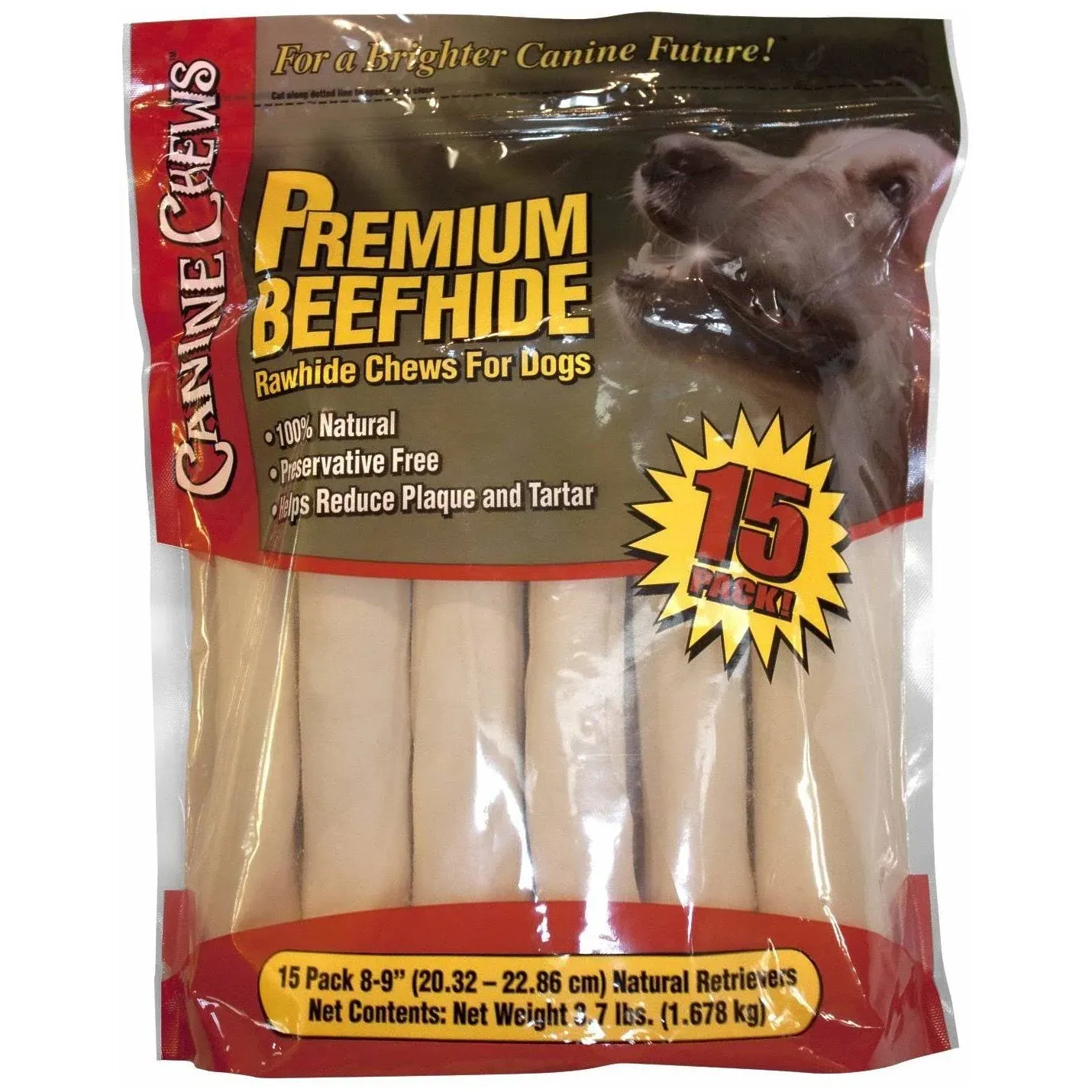 Canine Chews Premium All-Natural Beef Hide Canine Retrievers ( 15 ct.)