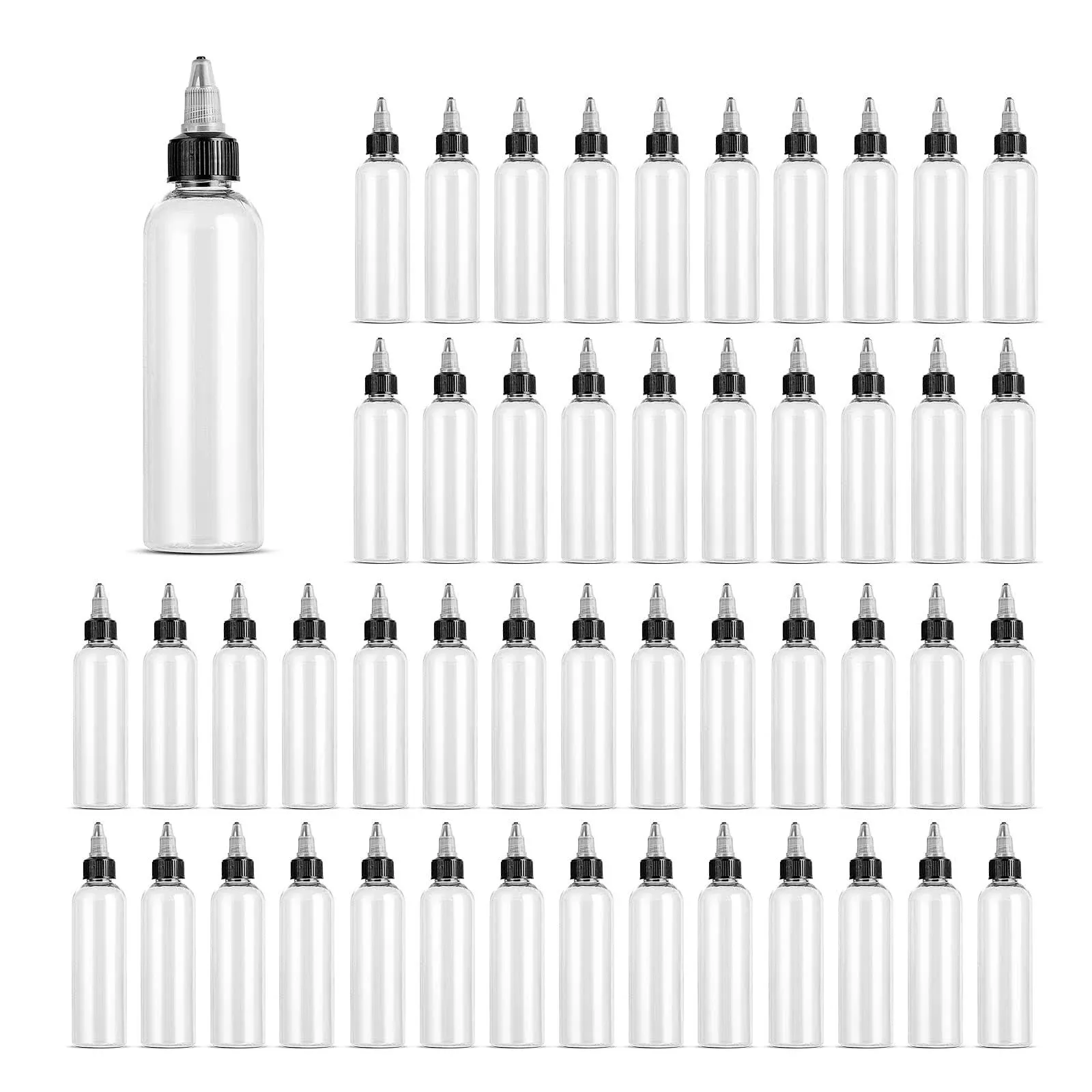 40 Pack Clear Dispensing Bottles, 4oz Round Plastic Squeeze Bottle with Twist Top Caps for Oils/Liquids/Inks/Crafts, Kitchen and Food Grade Household