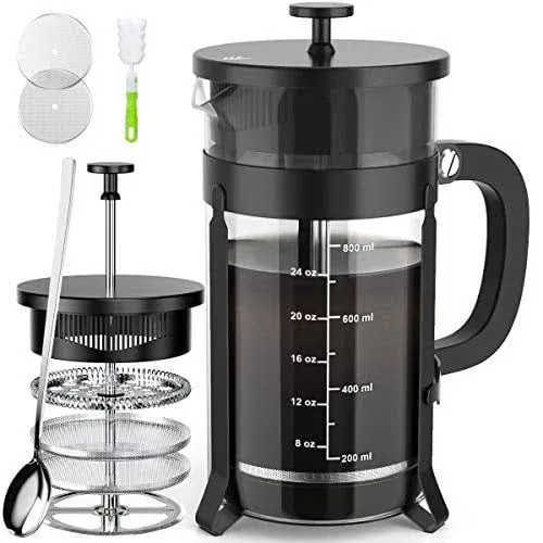 Quqiyso French Press Coffee Maker 34oz 304 Stainless Steel French Press with 4 Filter