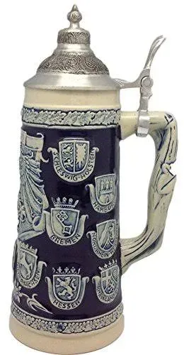 E.h.g Germany Coats Of Arms Collectible Beer Stein With Ornate Metal Lid