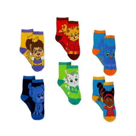 Daniel Tiger's Neighborhood Toddler Boys Girls 6 pack Socks (Shoe: 7-10 (Sock: 4-6), Multicolor Crew)