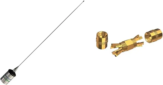 Shakespeare 5241-R Low Profile 3' VHF Marine Antenna & PL-258-CP-G Marine Center Pin Spice Connector, Gold