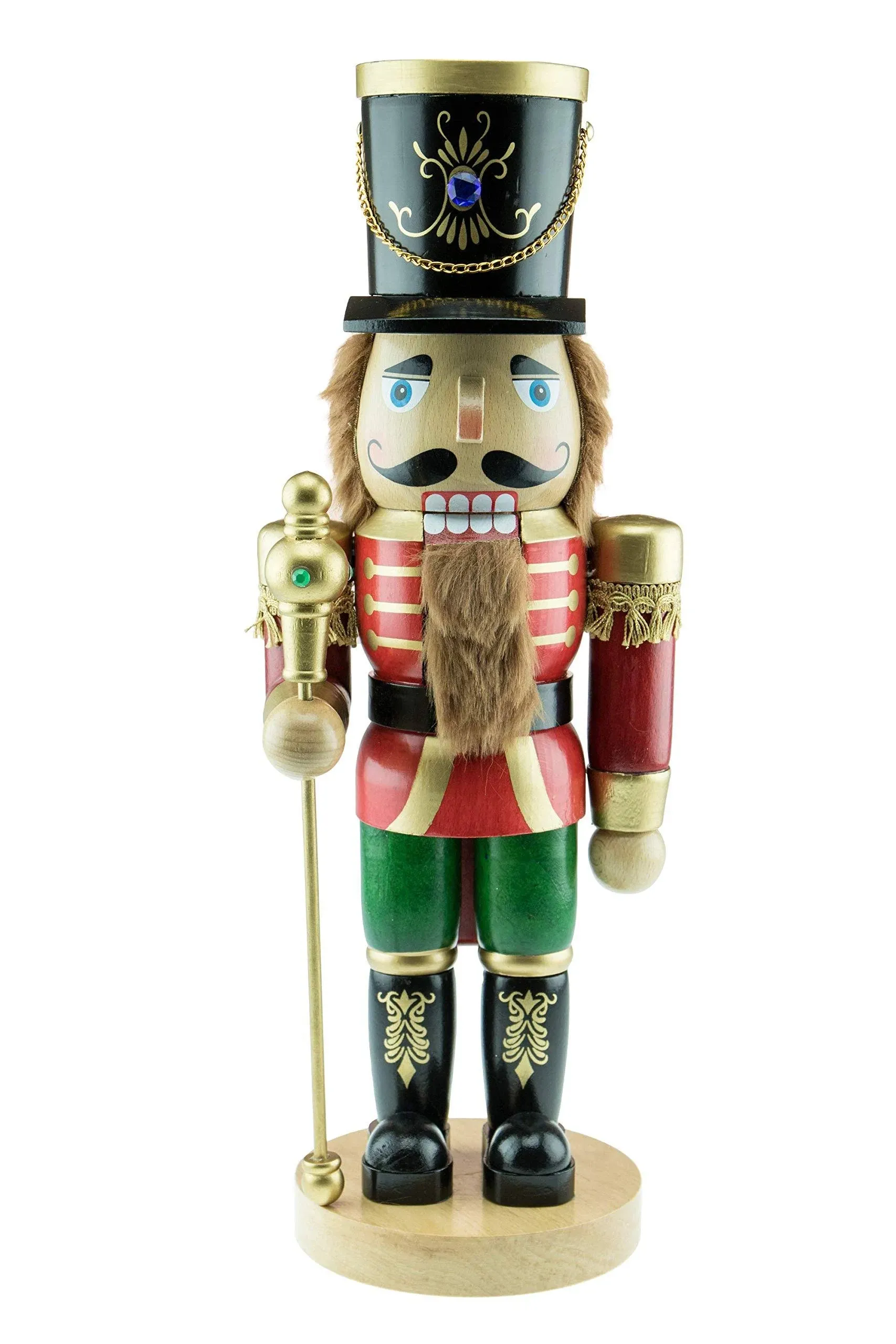 Functional Red Soldier 17 Inch Traditional Wooden Nutcracker, Festive Christmas 