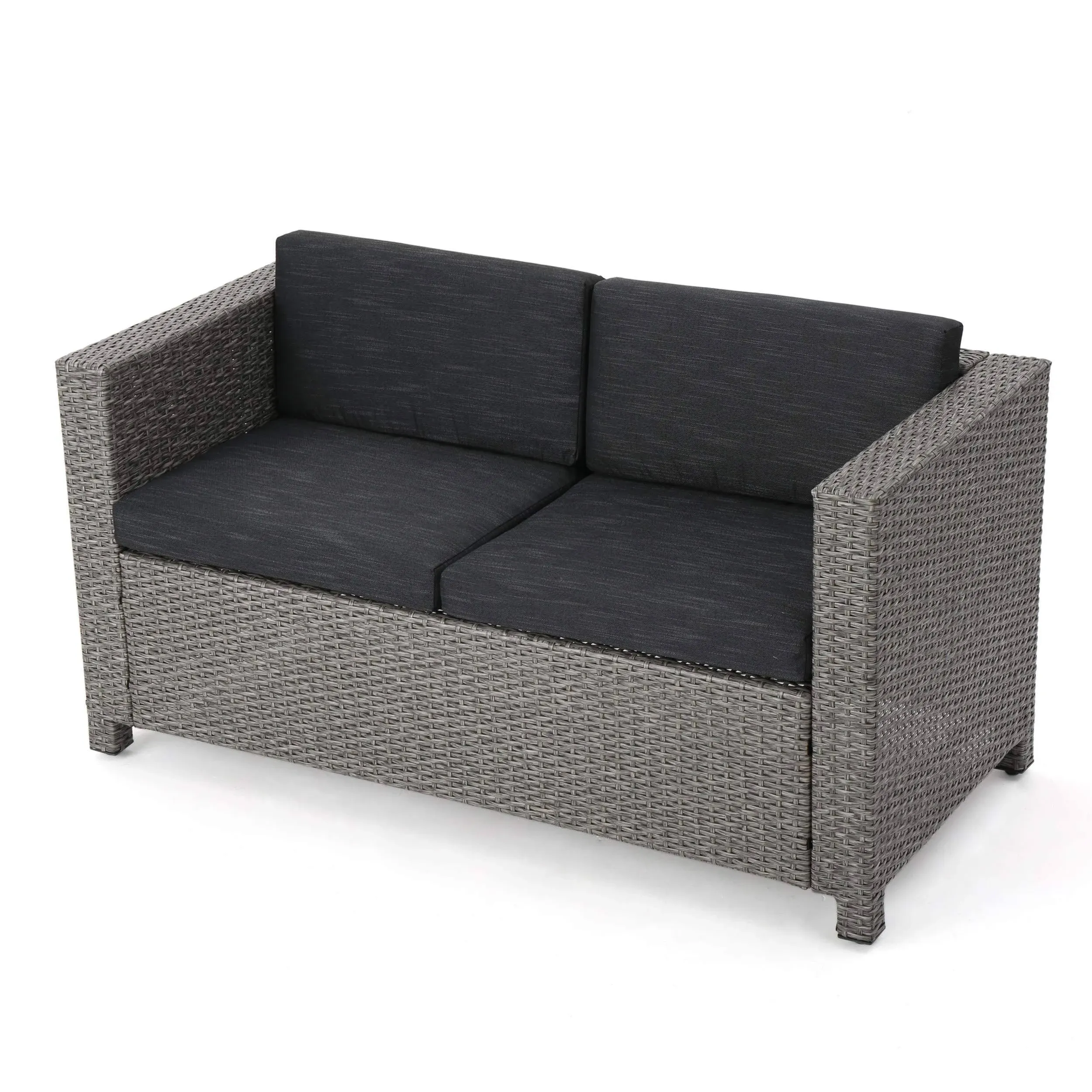 Christopher Knight Home Puerta Outdoor Wicker Loveseat with Cushions, Grey and ...