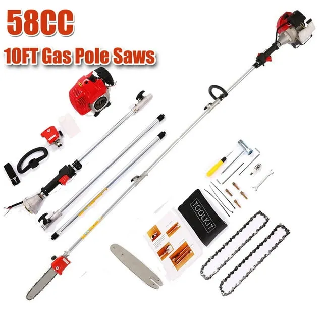 COOCHEER 58cc Gas Extension Pole Saw for Branch Cutting Gas Pole Saws Chainsaw for Tree Trimming, 2 Cycle Gas Pole Saw Extendable Tree Trimmer Pole Saw Gas Powered (10FT can Reach)