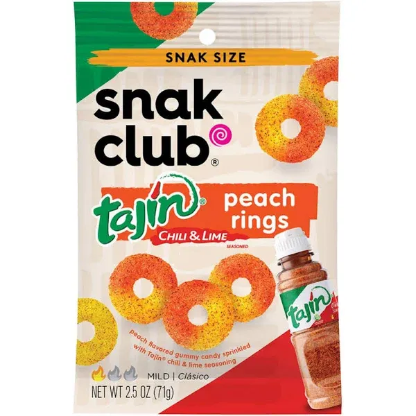 SNAK CLUB Tajin Chili &amp; Lime Peach Rings Snack Size Bags- Mild Clasico { 6 BAGS}