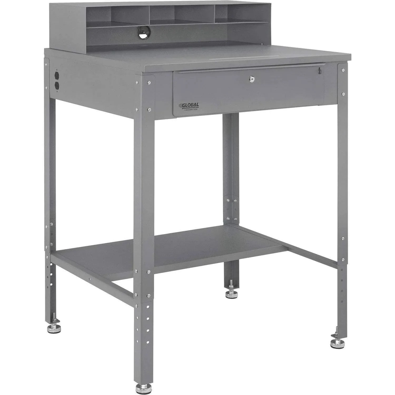 Global Industrial Flat Top Shop Desk W Pigeonhole Compartments, 34-1/2"W x 30"D, Gray