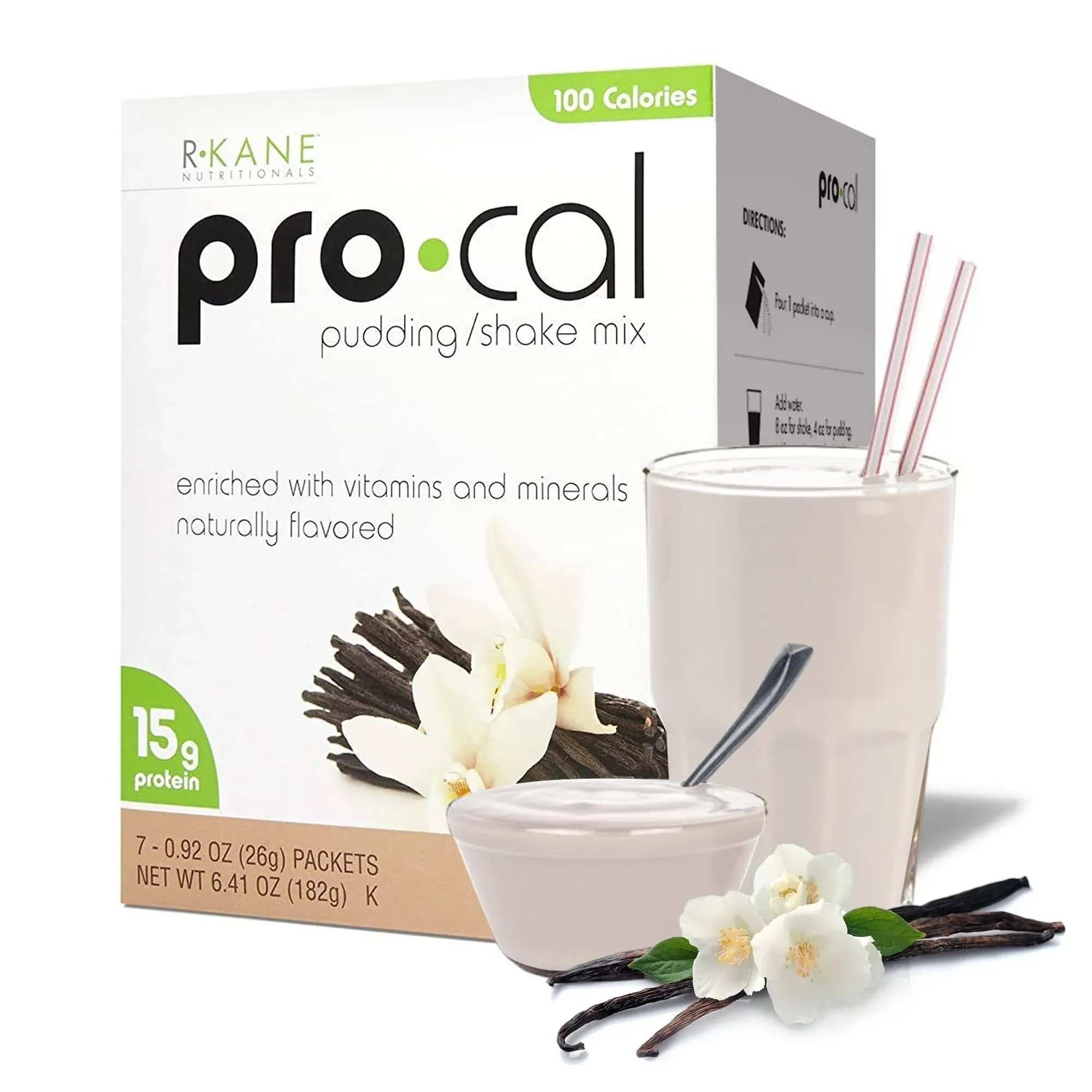 Pro-Cal Vanilla Protein Drink Mix - High Protein, Low Calorie Shake and Pudding Mix- Meal Replacement, On-the-Go Packets - Breakfast Boost - 15g Protein - 7 Packets