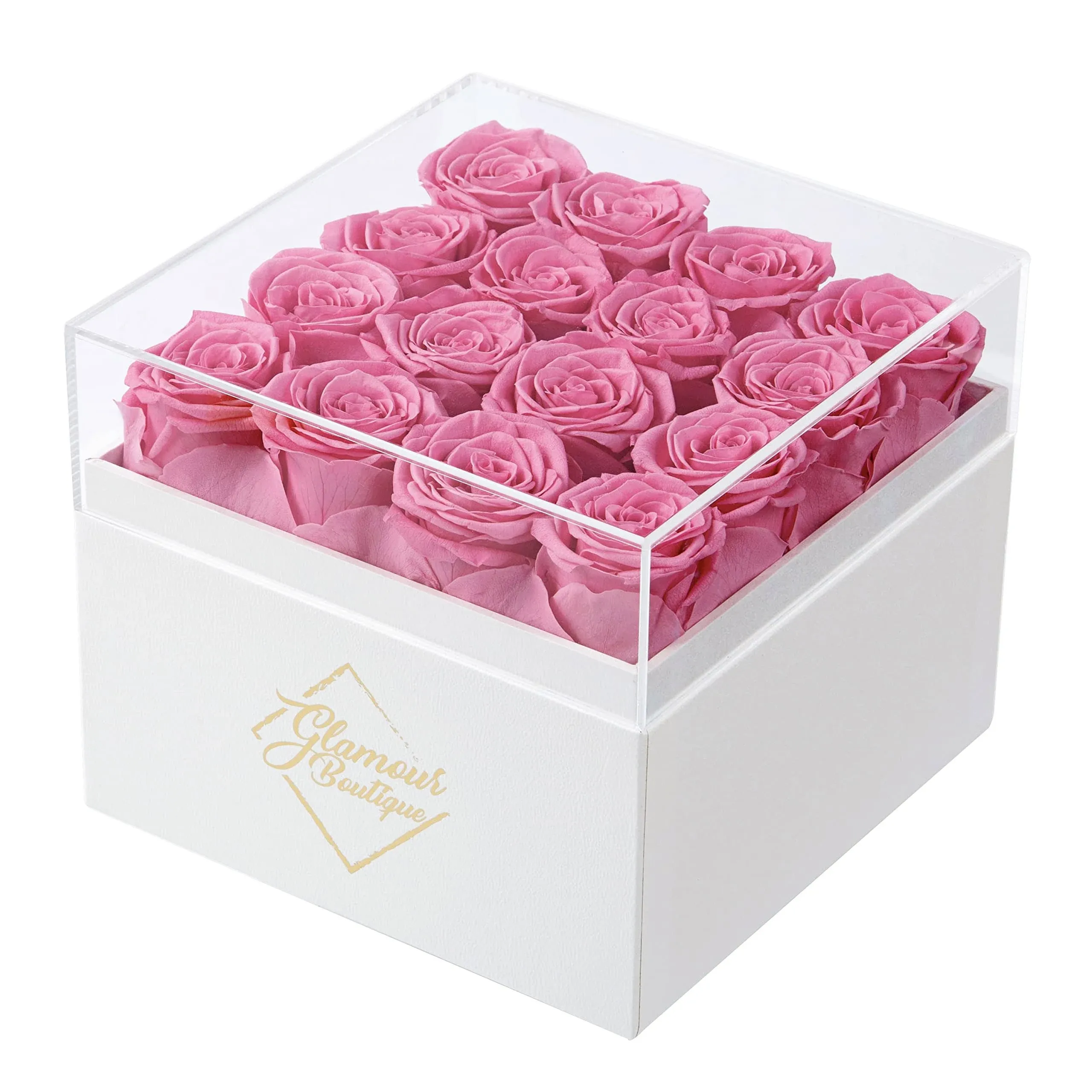 GLAMOUR BOUTIQUE 16-Piece Forever Flowers Rose Box Decor - Preserved Roses, Immortal Roses That Last A Year - Birthday Eternal Rose Flowers for Delivery Prime Mothers Day & Valentines Day - Red