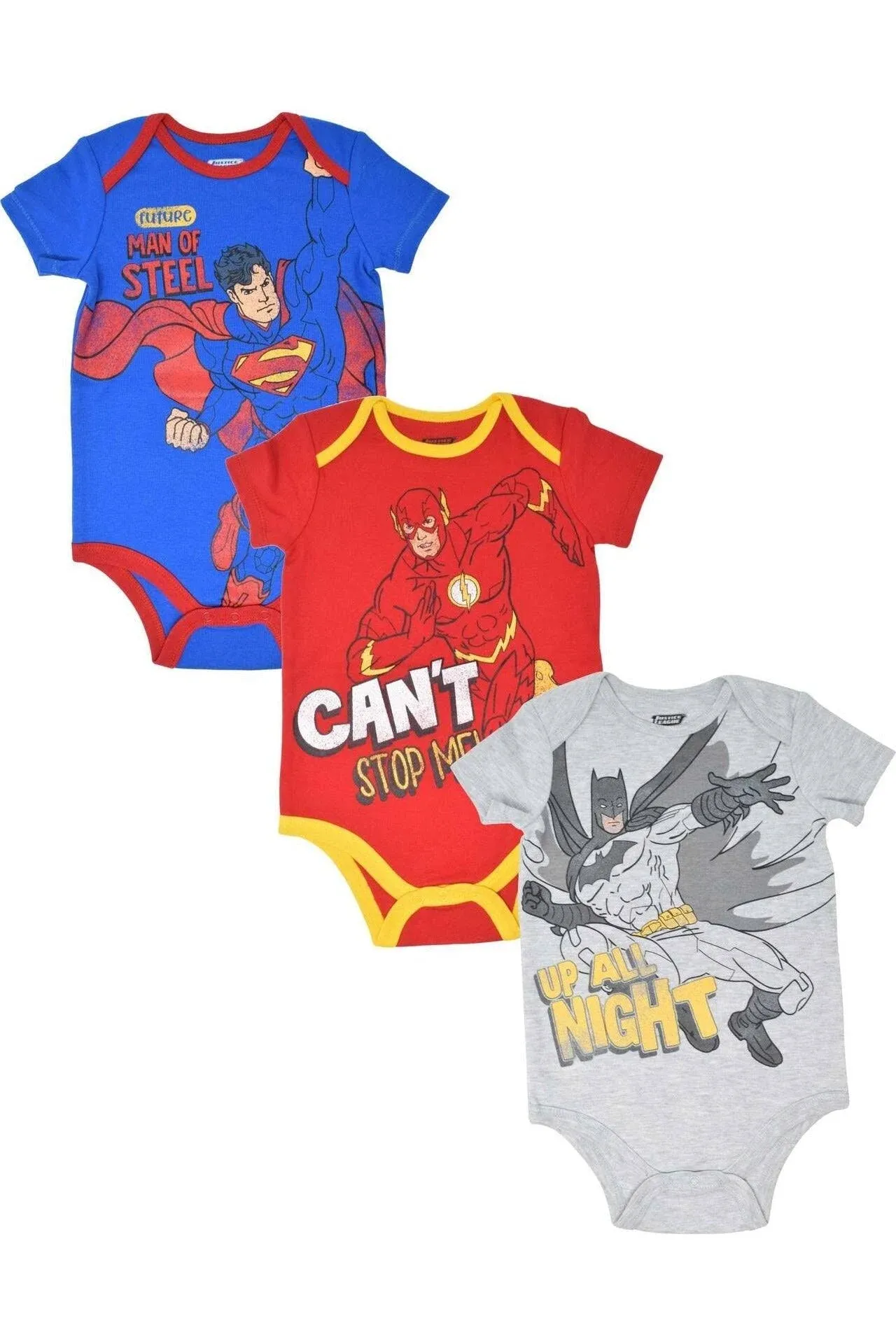 DC Comics Justice League Batman Superman The Flash Newborn Baby Boys 3 Pack Bodysuits Newborn to Infant