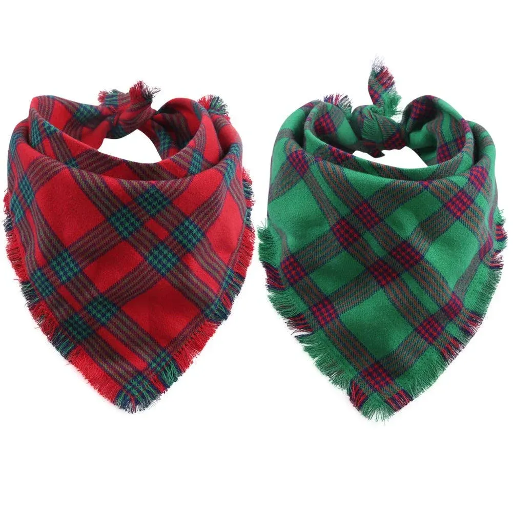 Kzhareen 2 Pack Dog Bandana Plaid Reversible Triangle Bibs Scarf Accessories for ...