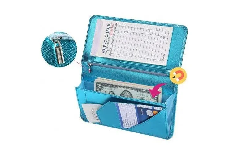 4.7&#034; X 9&#034; Metallic Blue Server Book With Zipper Pocket And Magnetic Closure Blin