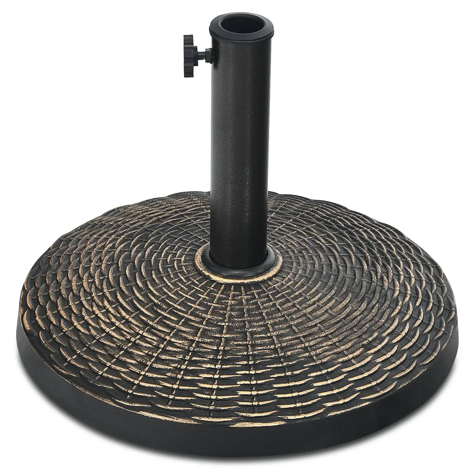 Patiojoy Outdoor Market Umbrella Base Stand Heavy-Duty Resin Round Pole Holder, Bronze