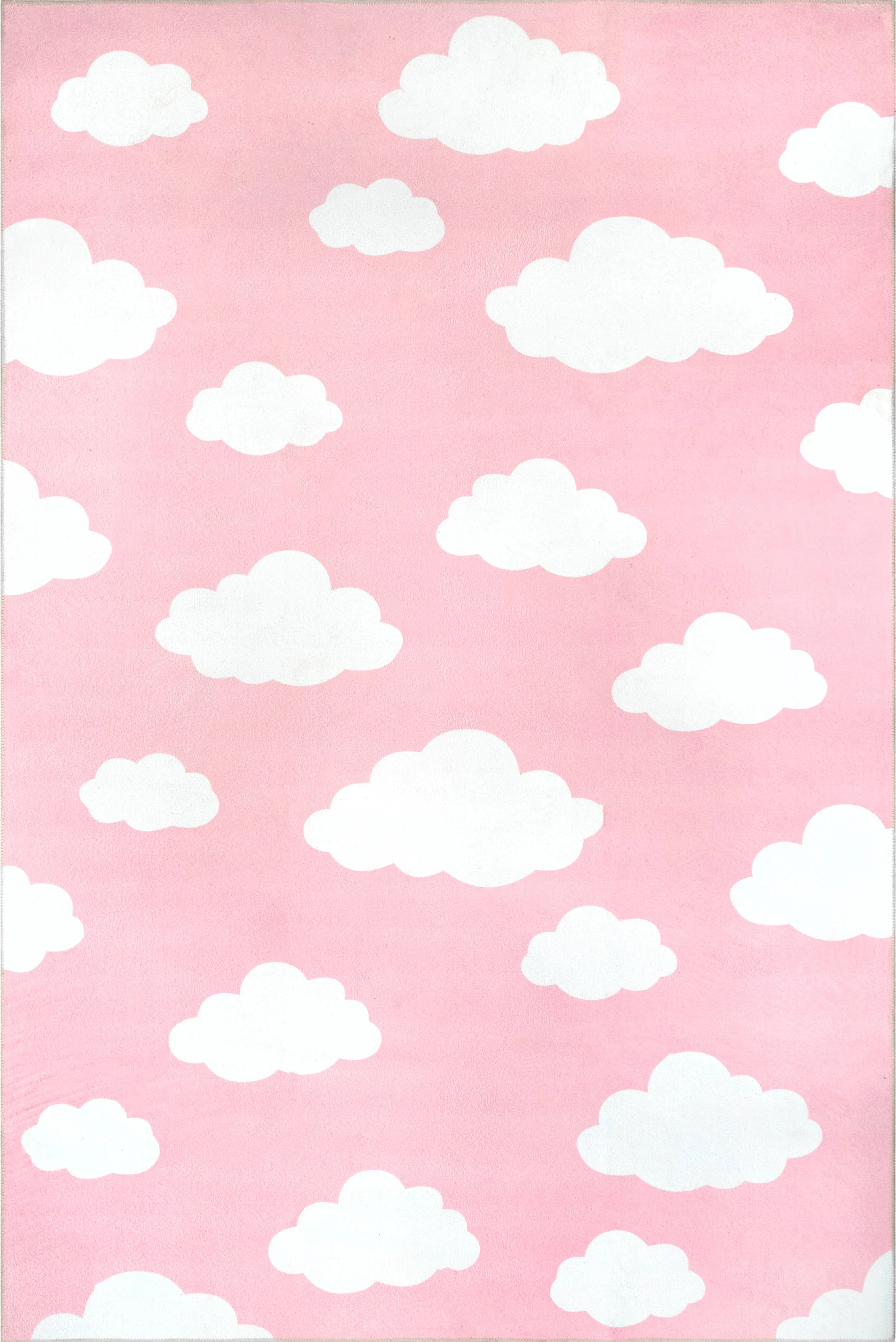 nuLOOM Lilia Machine Washable Kids Cloud Ultra Thin Area Rug, 3' x 5', Pink