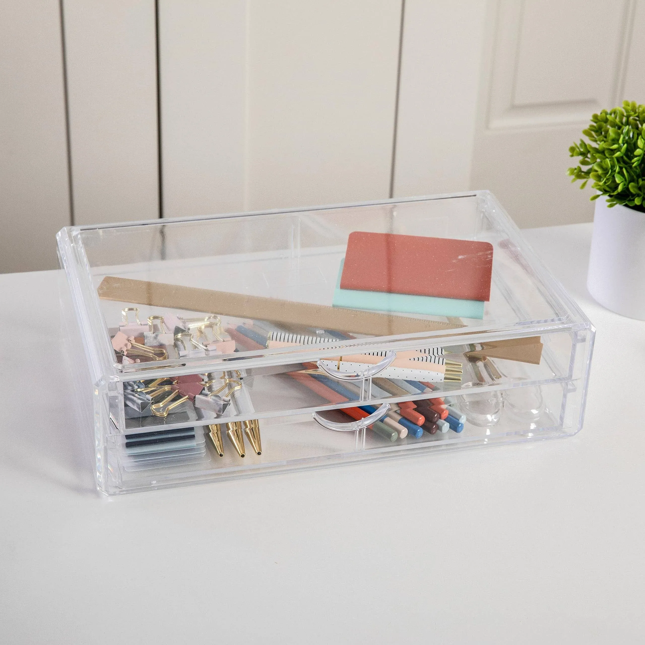 Martha Stewart Brody Plastic Stackable Office Desktop Organizer Box with 2 Drawers