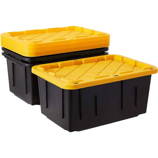 Homz Durabilt Tough Tote, Black/Yellow, 27 Gallon - 2 pack