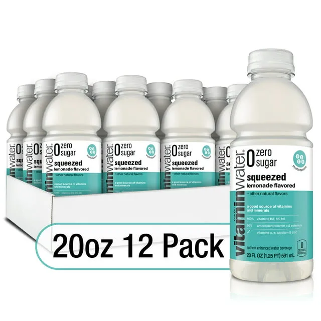 vitaminwater zero sugar squeezed, electrolyte enhanced water w/ vitamins, lemonade drinks, 20 fl oz, 12 Pack