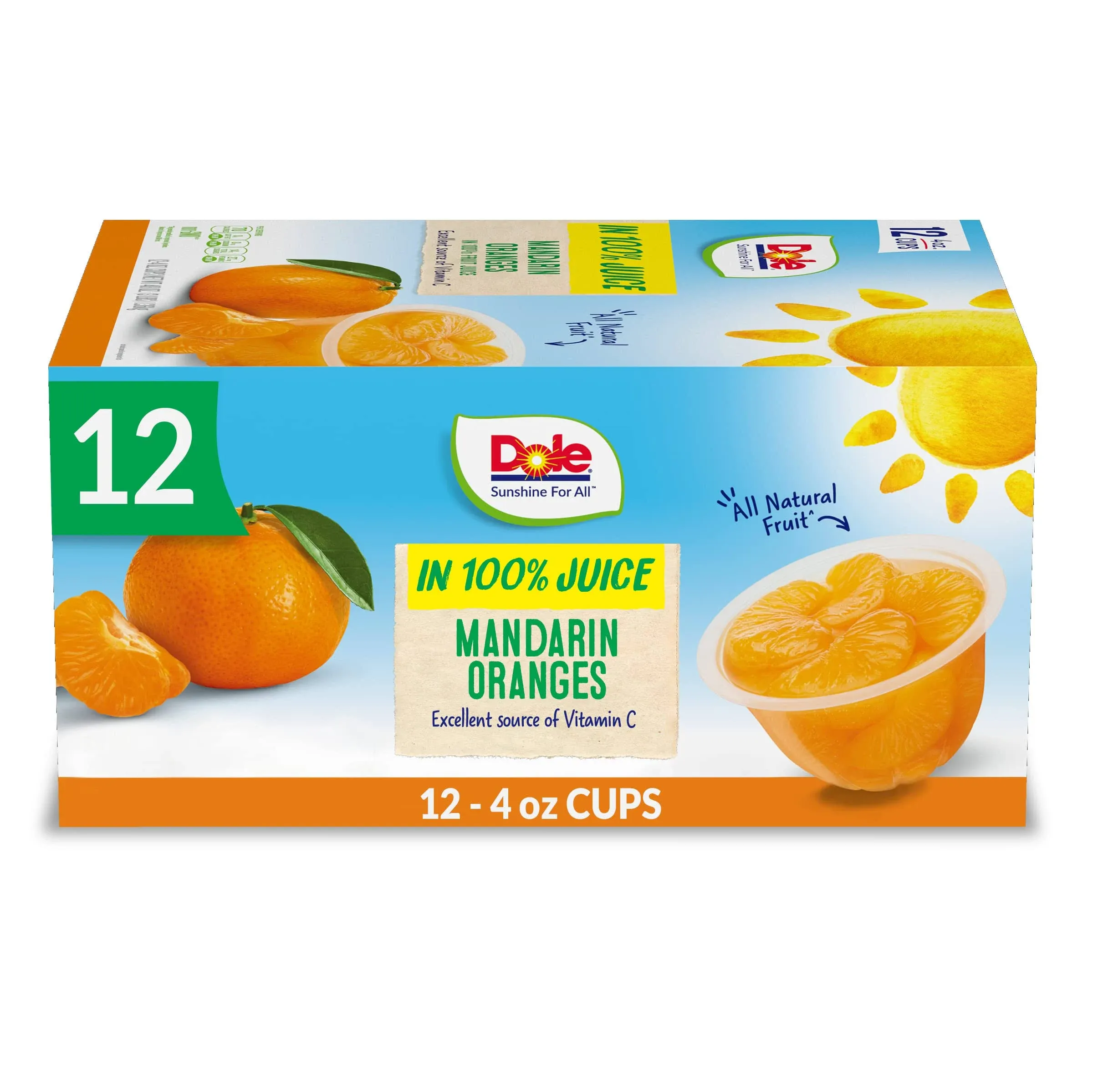 Dole Fruit Bowls Mandarin Oranges in 100% Juice Snacks, 4oz 12 Total Cups