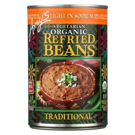 Amy's Organic Refried Beans Canned, Traditional Beans Light in Sodium, Vegan Gluten Free and Vegetarian, 15.4 Oz (12 Pack)