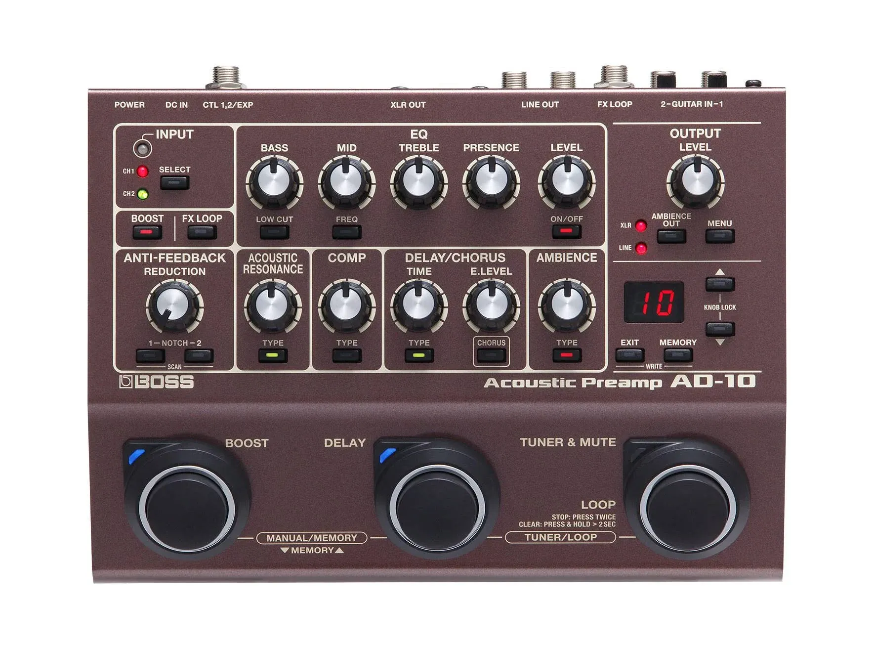 BOSS AD-10 Acoustic Preamp effector DI 4-band EQ XLR stereo output