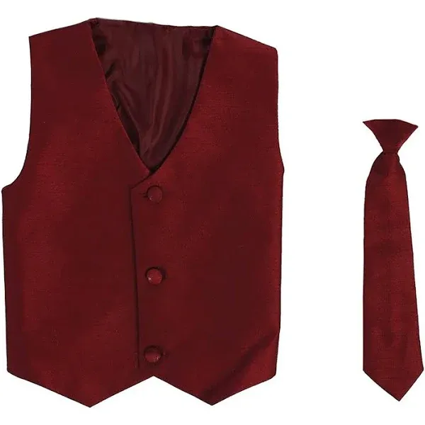 Little Boys Burgundy Poly Silk Vest Necktie Special Occasion Set 2T-7