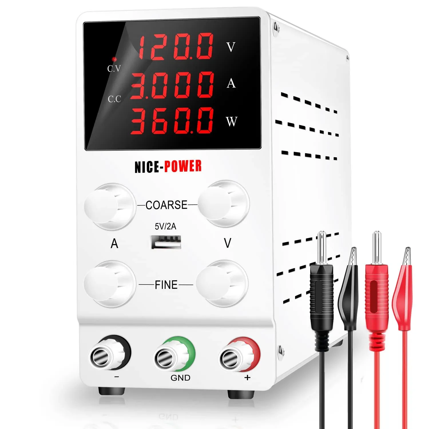 NICE-POWER DC Power Supply Variable 120V 3A, 4 Digital Display Adjustable Regulated Switching DC Lab Bench Power Supply with 5V/2A USB Charging Port