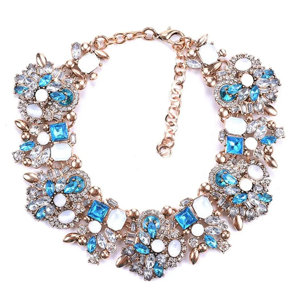 Bib Statement Necklace Colorful Glass Crystal Collar Choker Necklace for Women Fashion Accessories