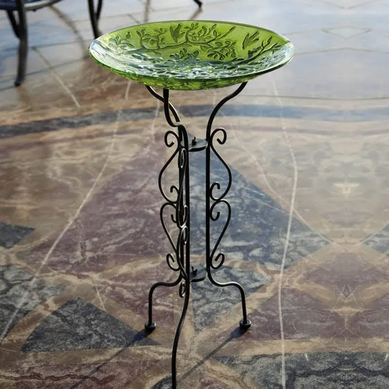 Evergreen Tall Black Metal Scroll Bird Bath Stand