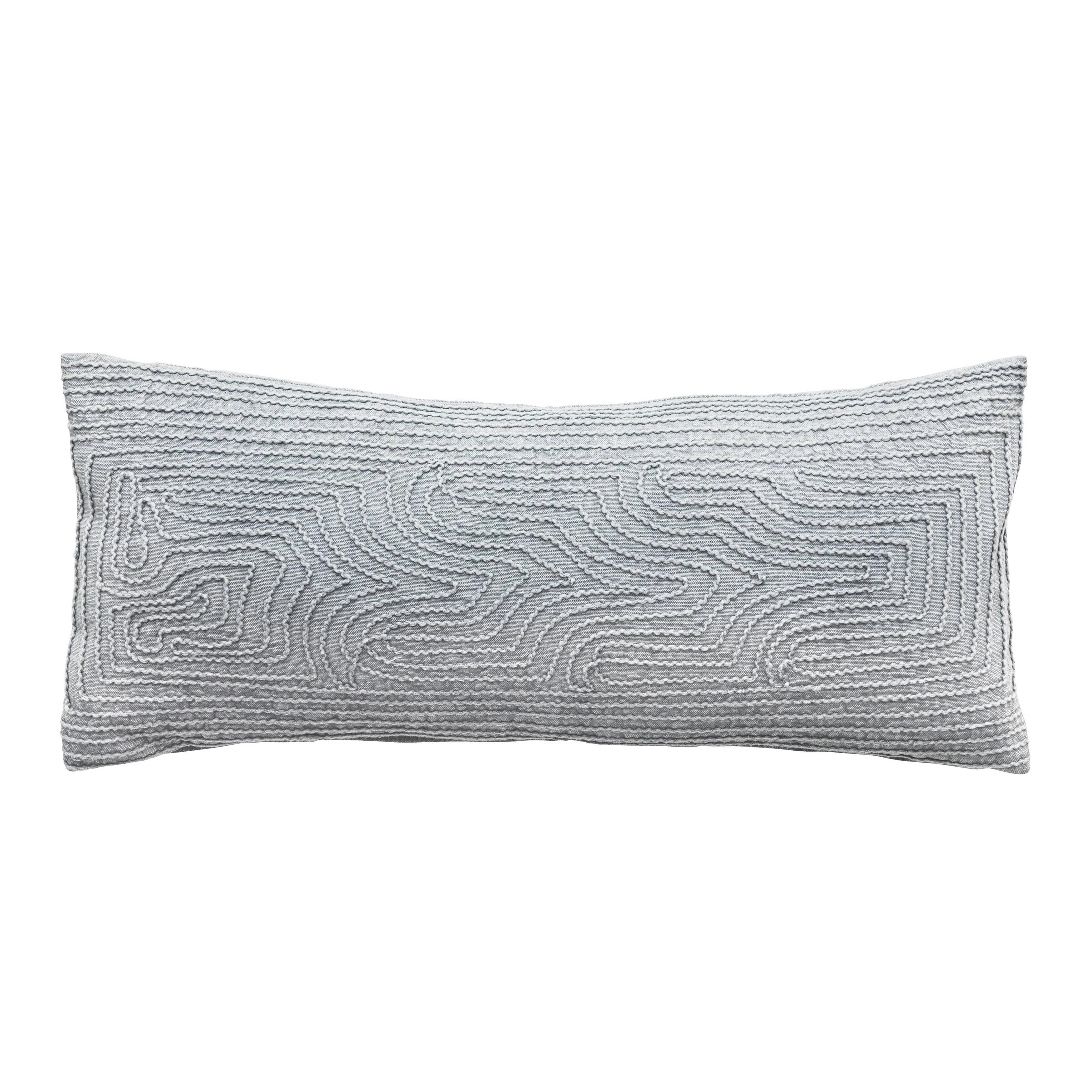 Cotton Lumbar Pillow with Abstract Embroidery, Sage Green - Contemporary - Decorative Pillows - by Olive Grove | Houzz