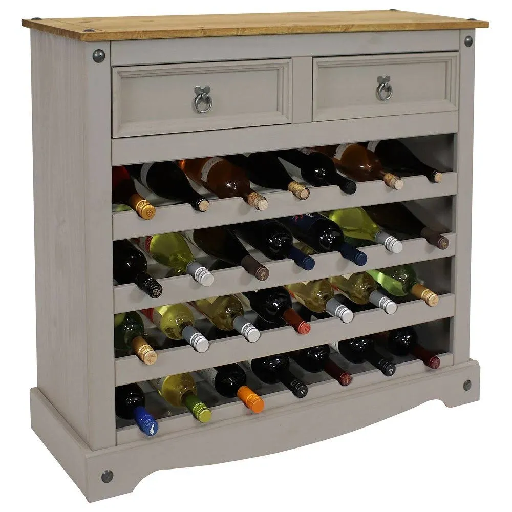 Sunnydaze 28-Bottle Freestanding Wine Rack - Solid Pine - Gray - 34.5"