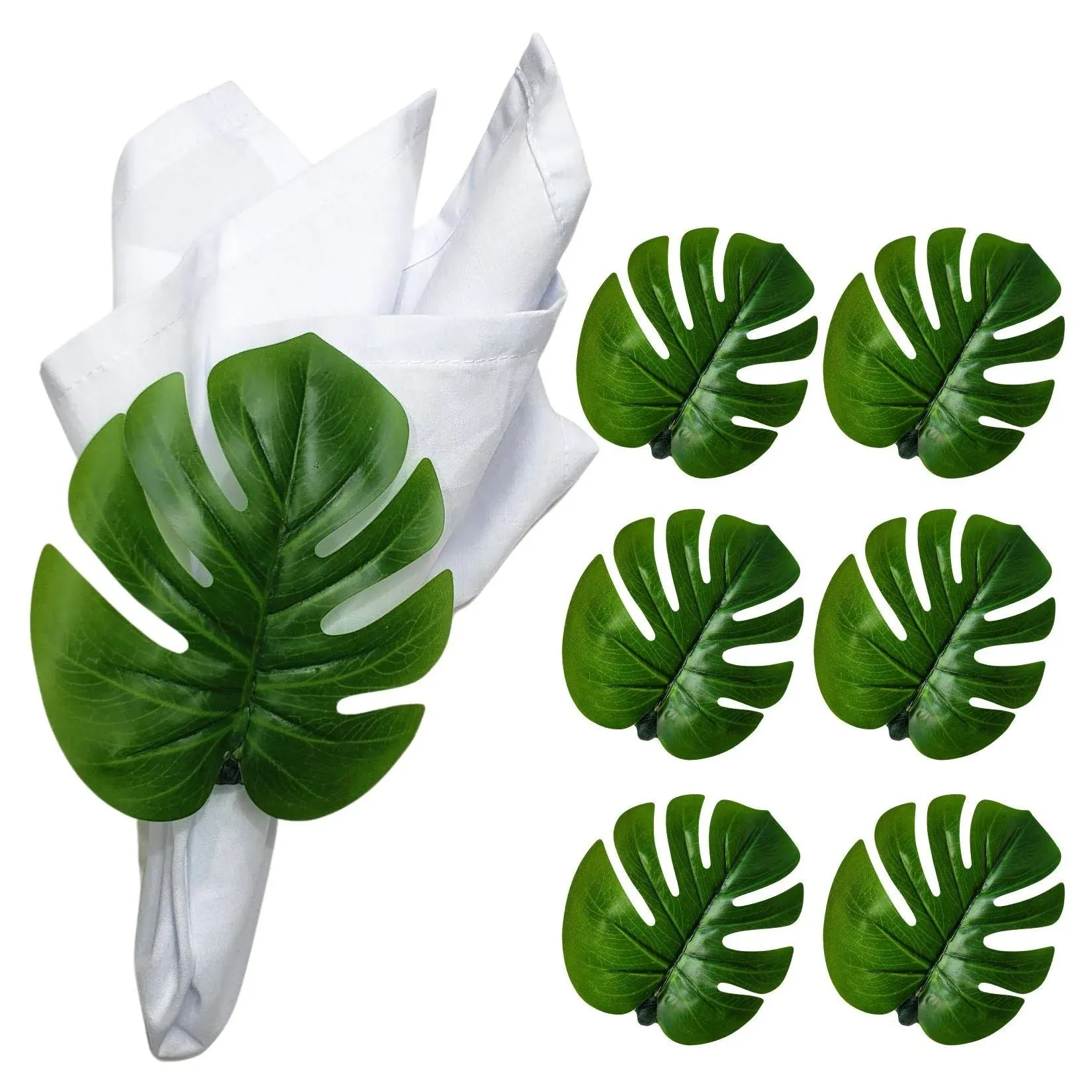 "Charlo's Set 6 or 12 Green Monstera Leaf Napkin Rings Ecofriendly Pack"