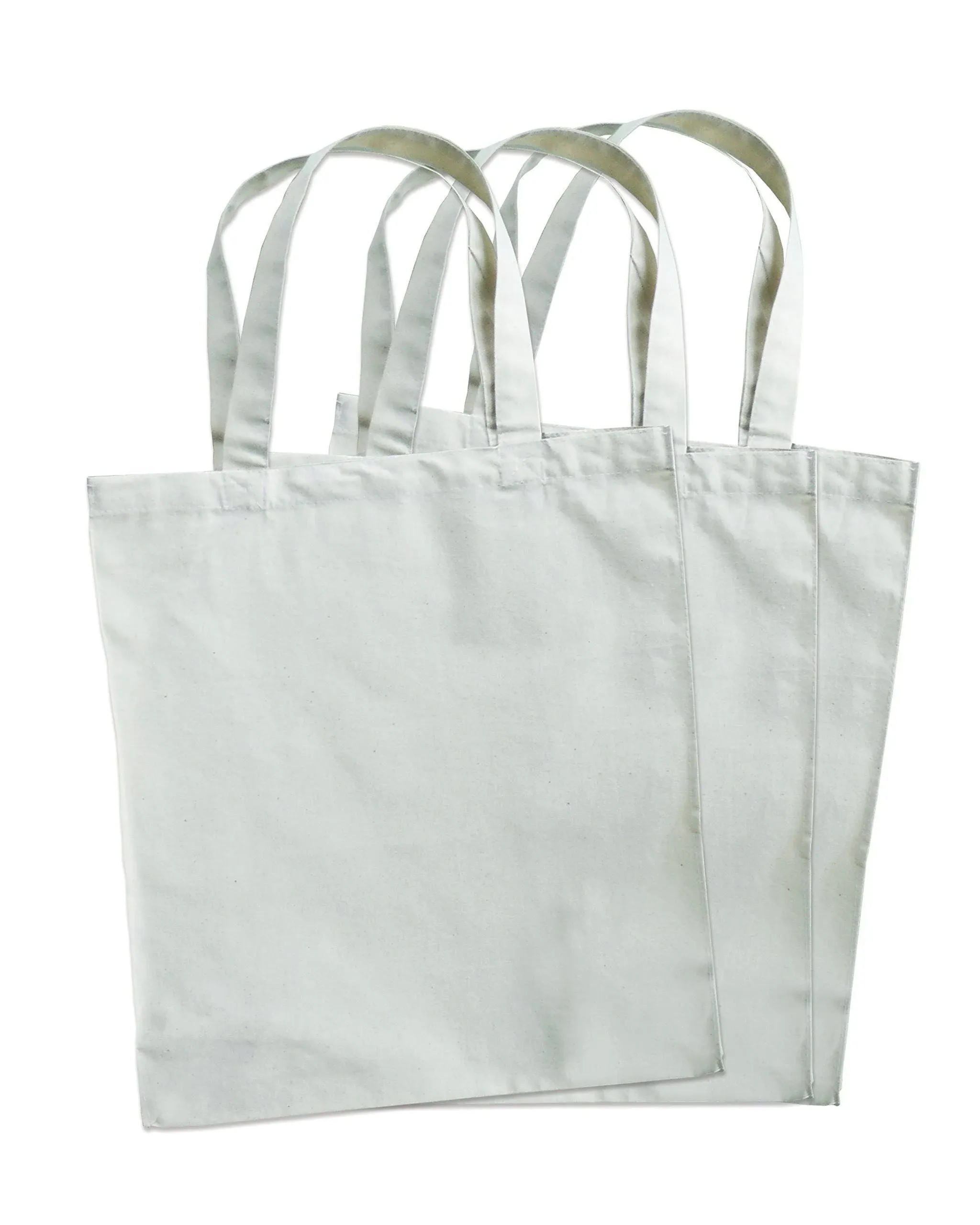 Green Earth Bags 3 Pack Natural Cotton Canvas Grocery Totes, 12.5"x 13.5"x 6"