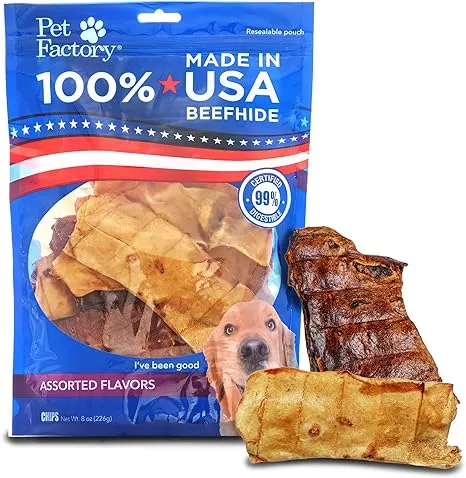 Pet Factory 100% Made in USA Beefhide Chips Dog Chew Treats - Beef & Chicken Flavor, 8 oz