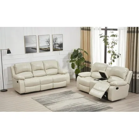 Betsy Furniture 2pc Bonded Leather Recliner Set Living Room Set Sofa Loveseat 8018 (Grey Living Room Set 3+2)