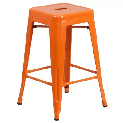 Flash Furniture Commercial Grade 24" High Backless Distressed Metal Indoor-Outdoor Counter Height Stool