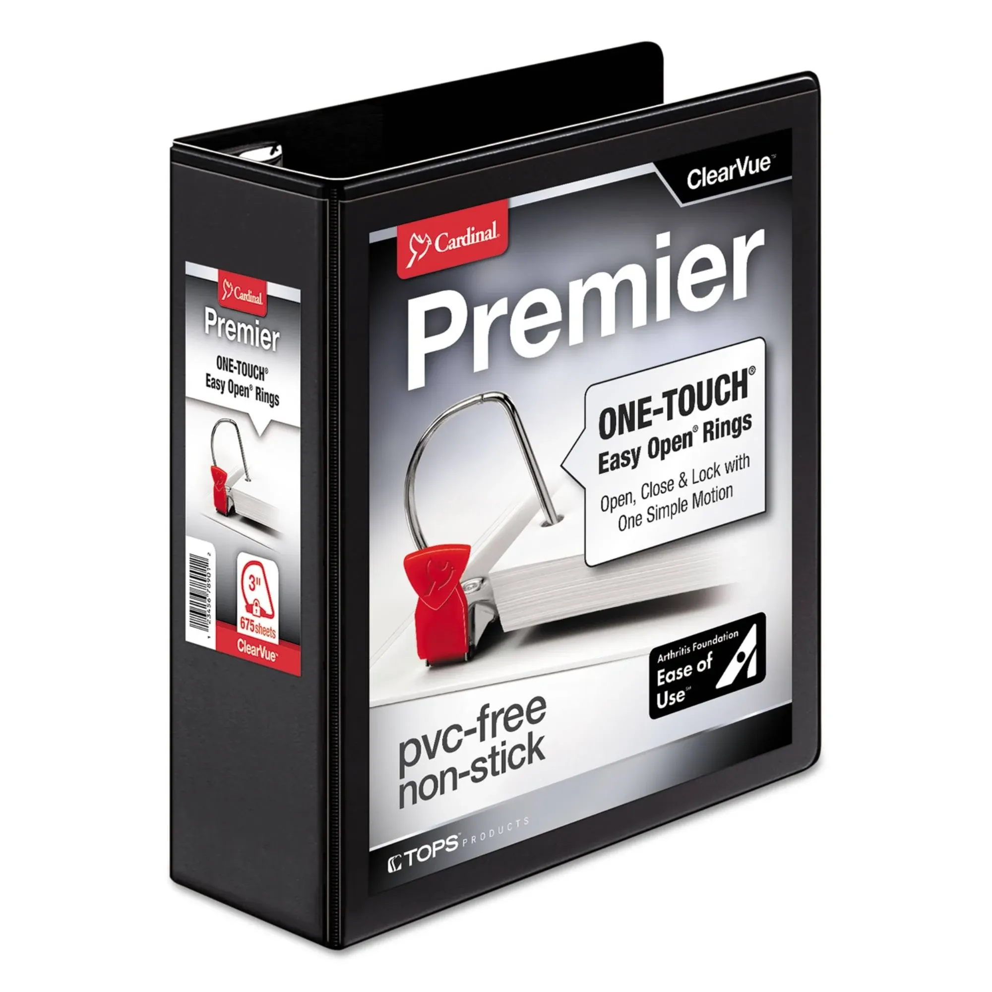 Cardinal Premier Easy Open ClearVue Locking Slant D-Ring Binder, 3 inch, Black