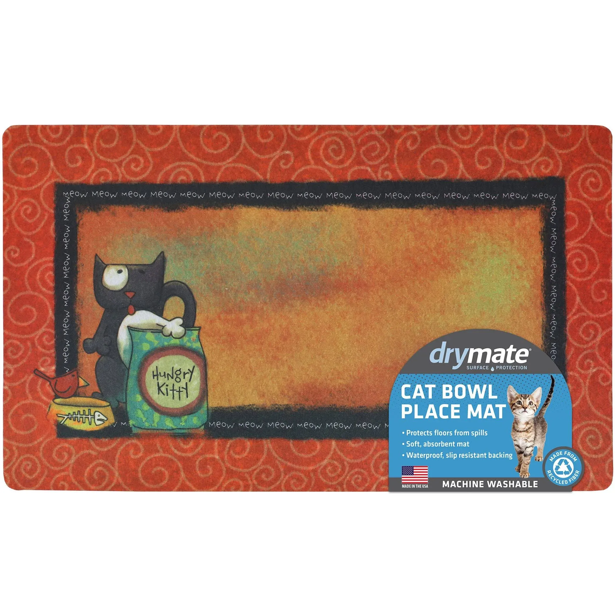 Drymate Orange Hungry Kitty Cat Bowl Place Mat 12&#034; x 20&#034; NEW!