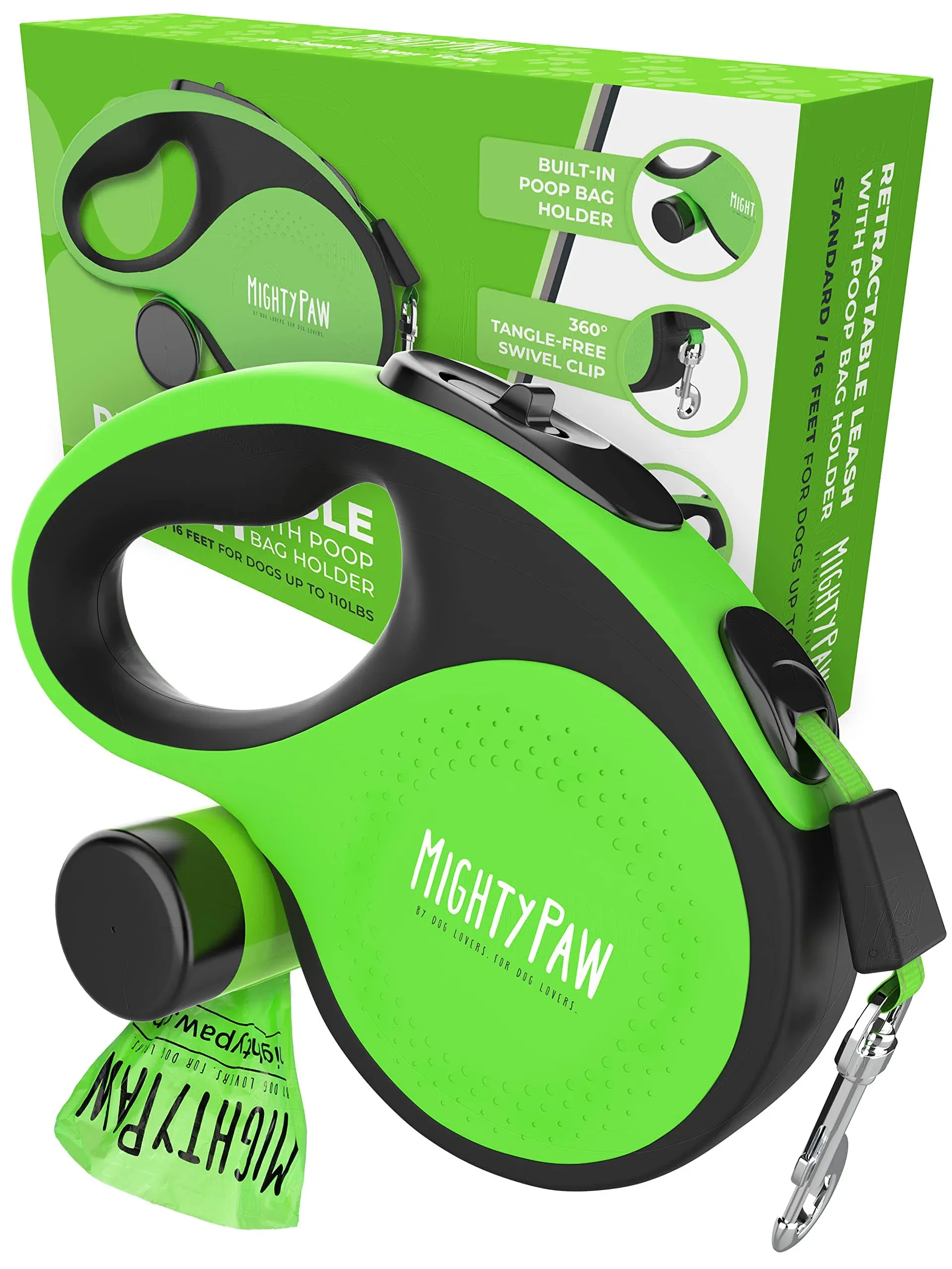 Mighty Paw Retractable Leash with Built-in Poop Bag Holder | 16&#039; L... FMBI Sales