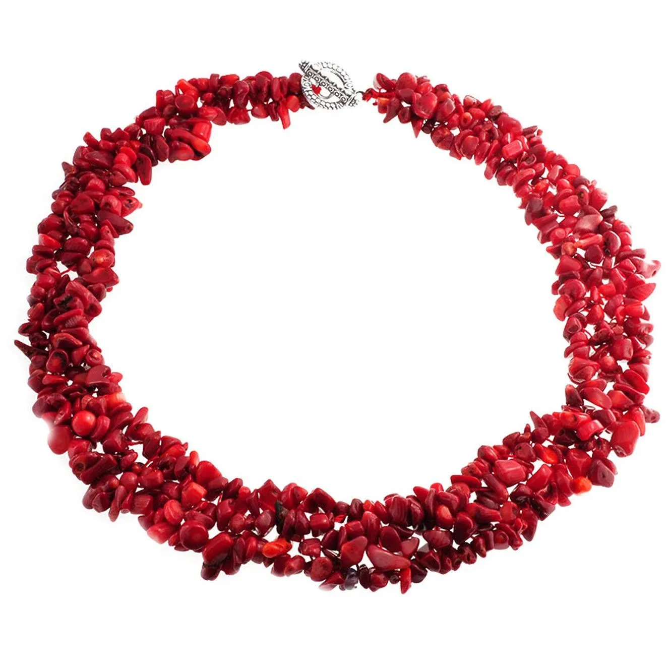 Red Coral Necklace Woven and handmade NEW By Moonshine and Pearls