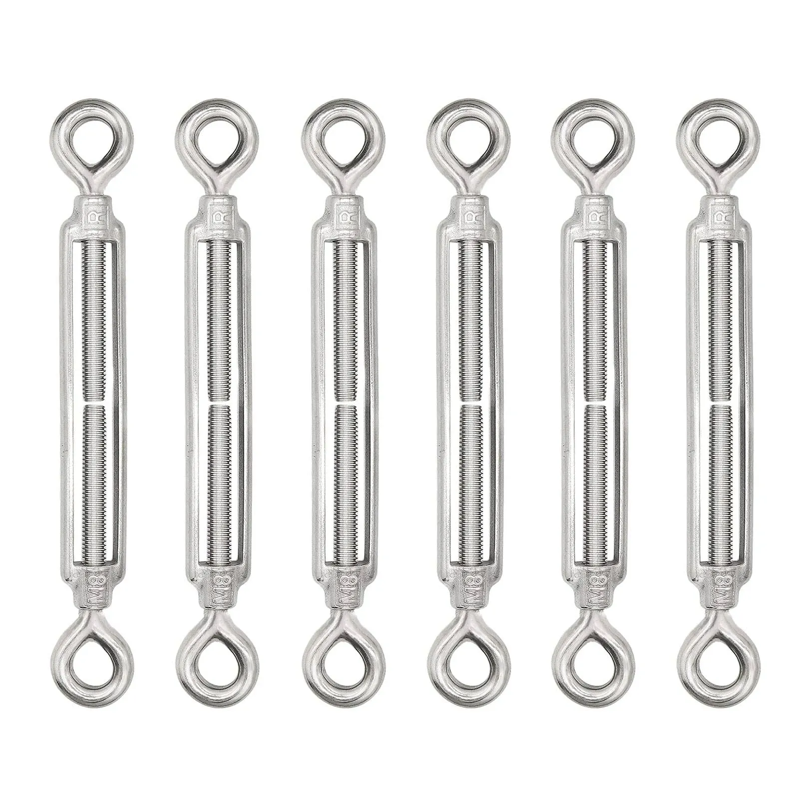 6 Pcs M8 Hook &amp; Eye Turnbuckles 304 Stainless Steel Turnbuckle Adjustable Tur...